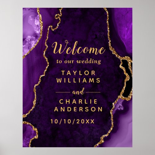 Purple and Gold Agate Wedding Welcome Poster
