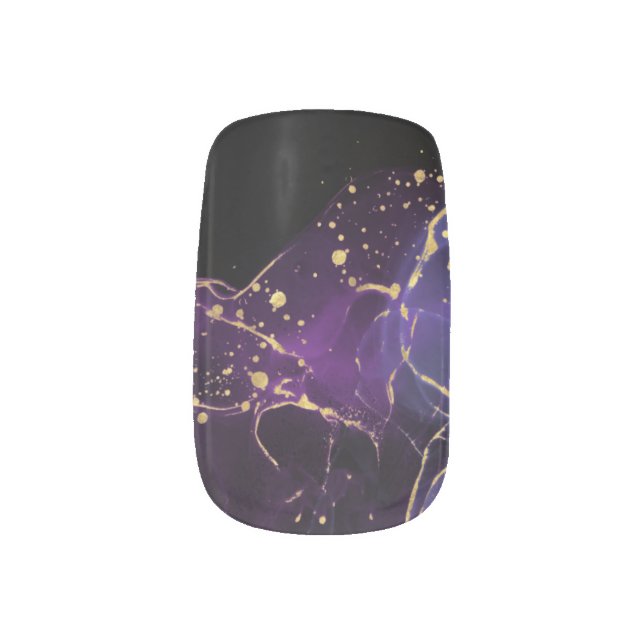 Purple and Gold Alcohol Ink Minx Nail Art (Left Thumb)