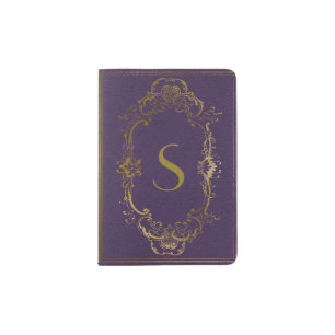 Purple and Gold Antique Look Passport Holder