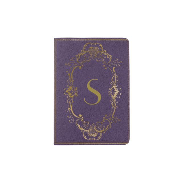 Purple and Gold Antique Look Passport Holder (Front)
