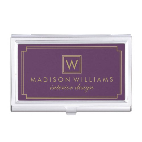 Purple and Gold Art Deco Monogram Case For Business Cards