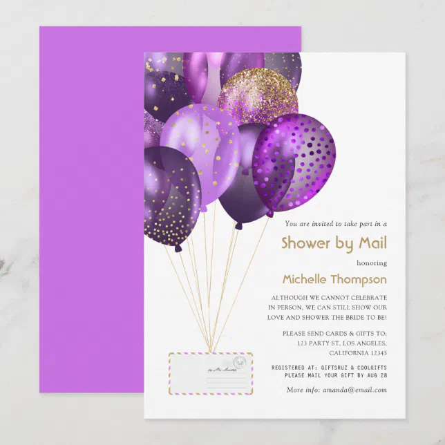 Purple and Gold Baby or Bridal Shower by Mail Invitation | Zazzle