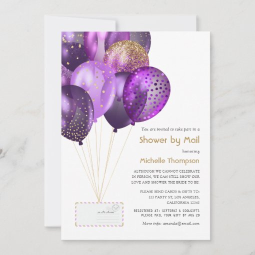 Purple and Gold Baby or Bridal Shower by Mail Invitation | Zazzle