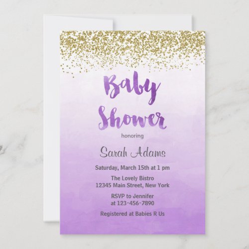 Purple and Gold Baby Shower Invitation