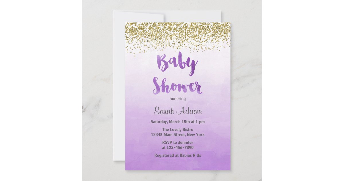Purple and Gold Baby Shower Invitation | Zazzle