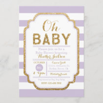 Purple And Gold Baby Shower Invitation, Baby Girl Invitation