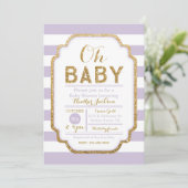 Purple And Gold Baby Shower Invitation, Baby Girl Invitation (Standing Front)