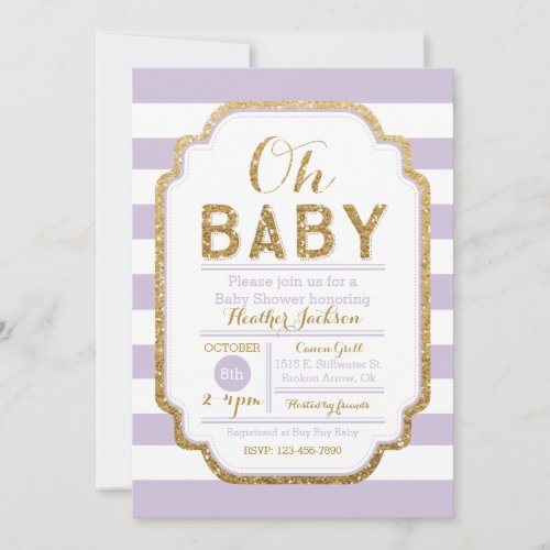 Purple And Gold Baby Shower Invitation Baby Girl Invitation