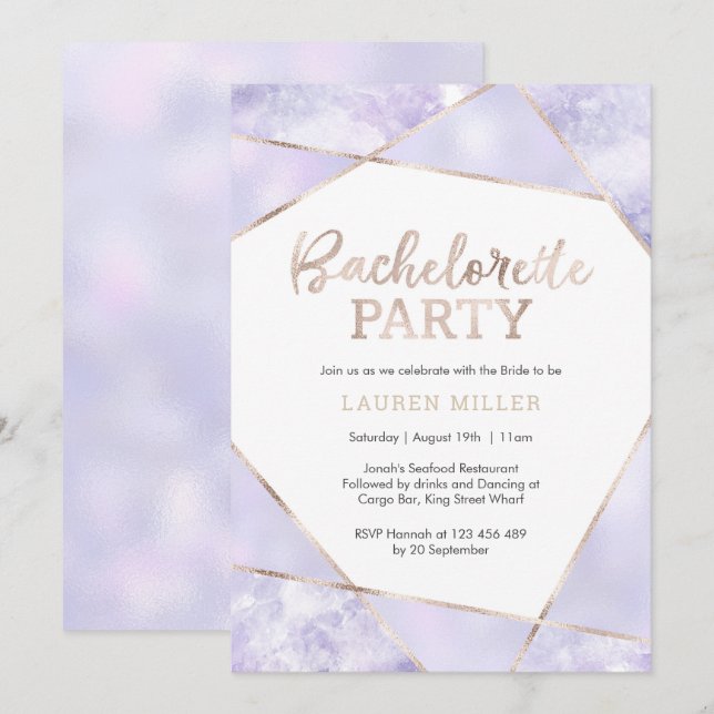 Purple and Gold Bachelorette Party invitation (Front/Back)