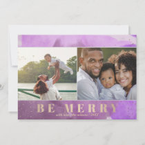Purple and Gold Be Merry Abstract Multiple Photo Holiday Card