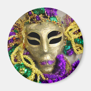 Purple and Gold Beads Masquerade Mask Mardi Gras Magnet