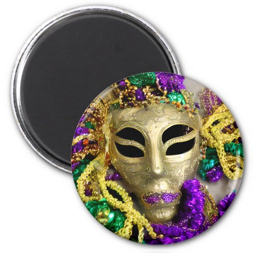 Purple and Gold Beads Masquerade Mask Mardi Gras Magnet