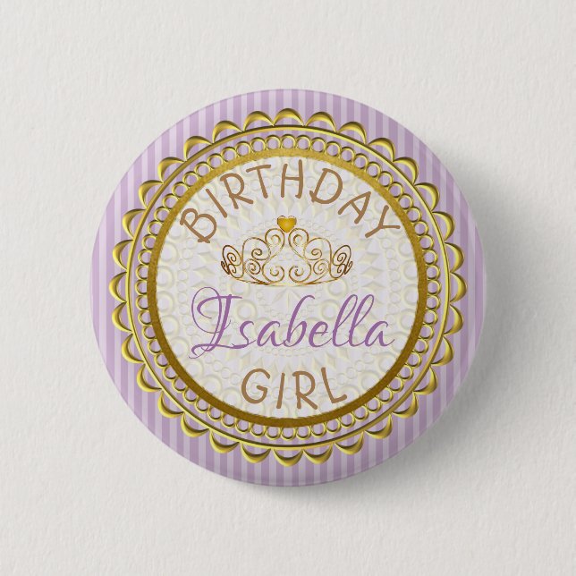 Purple and Gold Birthday Girl Button (Front)
