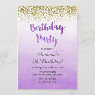 Purple and Gold Birthday Invitation