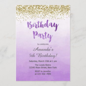 Purple And Gold Birthday Invitation by melanileestyle at Zazzle