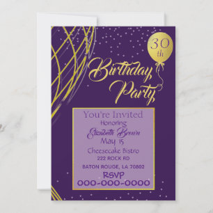 Purple and Gold Birthday Invitation