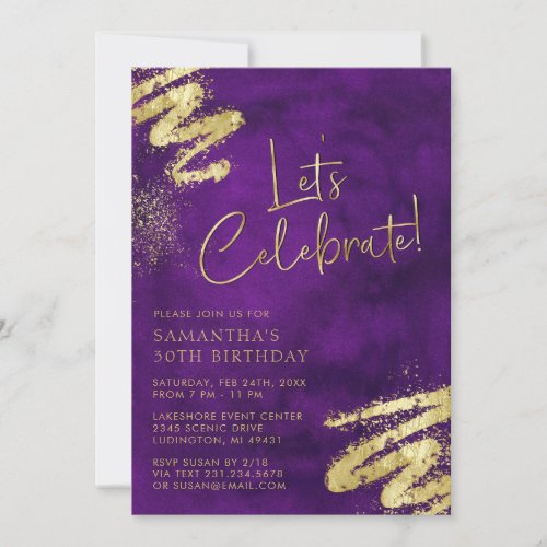 Purple and Gold Birthday Invitation