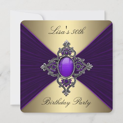 Purple Gold Womans 50th Birthday Party Custom Invite