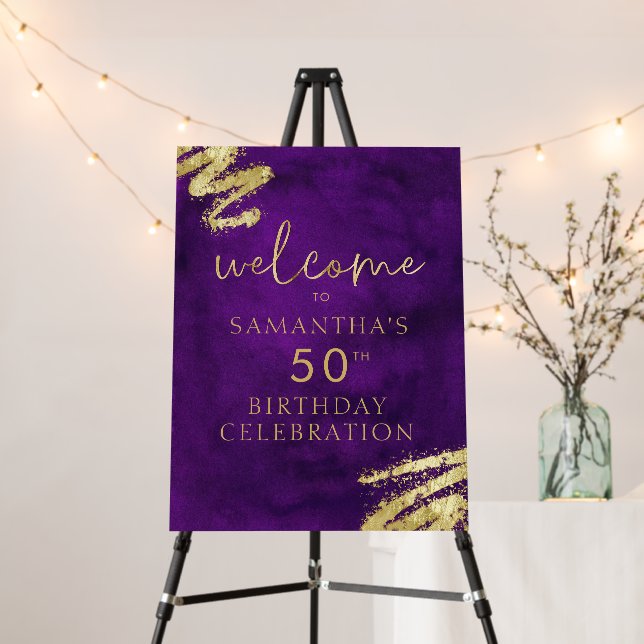 Purple and Gold Birthday Welcome Foam Board 18x24 (In Situ (Stand))
