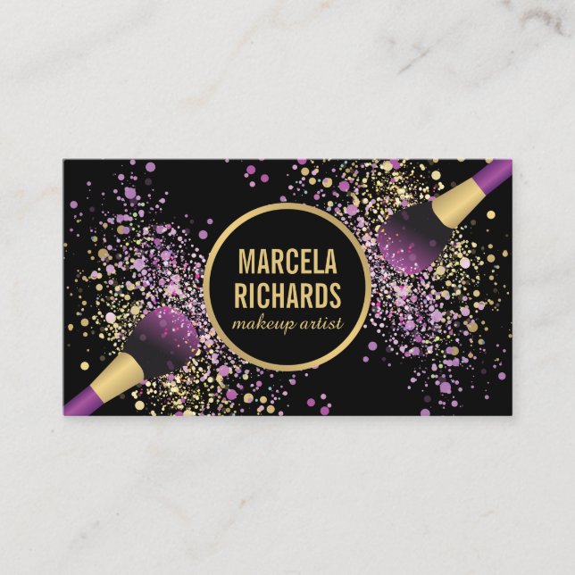 Purple and Gold Blush Confetti Makeup Artist Business Card (Front)