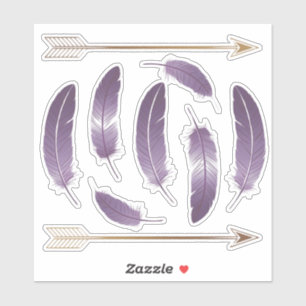 Purple and Gold Boho Feathers and Arrows Scrapbook Sticker