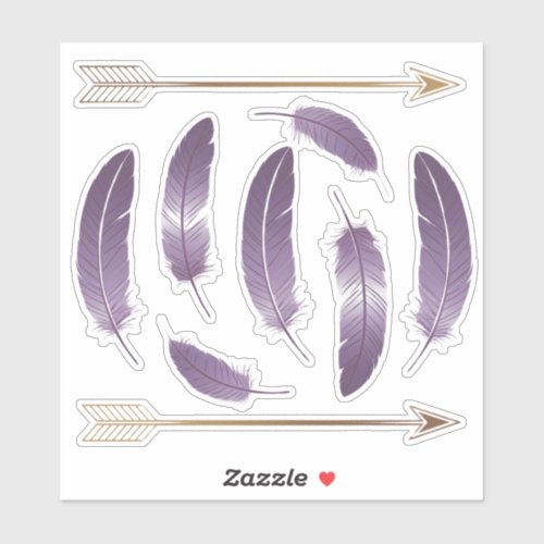 Purple and Gold Boho Feathers and Arrows Scrapbook Sticker