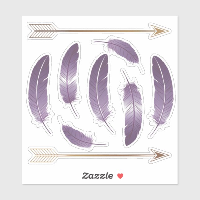Purple and Gold Boho Feathers and Arrows Scrapbook Sticker (Sheet)
