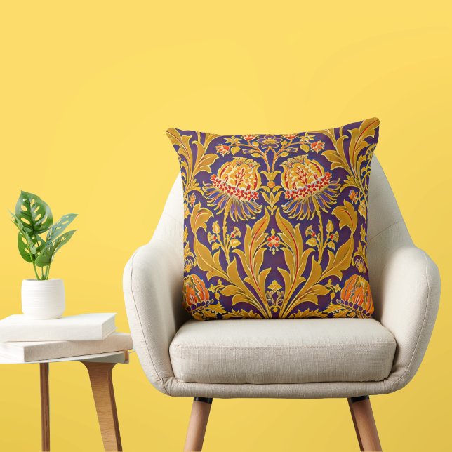 Purple and Gold Botanical Morris Inspired Floral  Throw Pillow (Creator Uploaded)