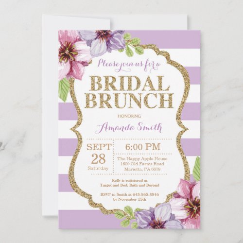 Purple and Gold Bridal Brunch Invitation Floral