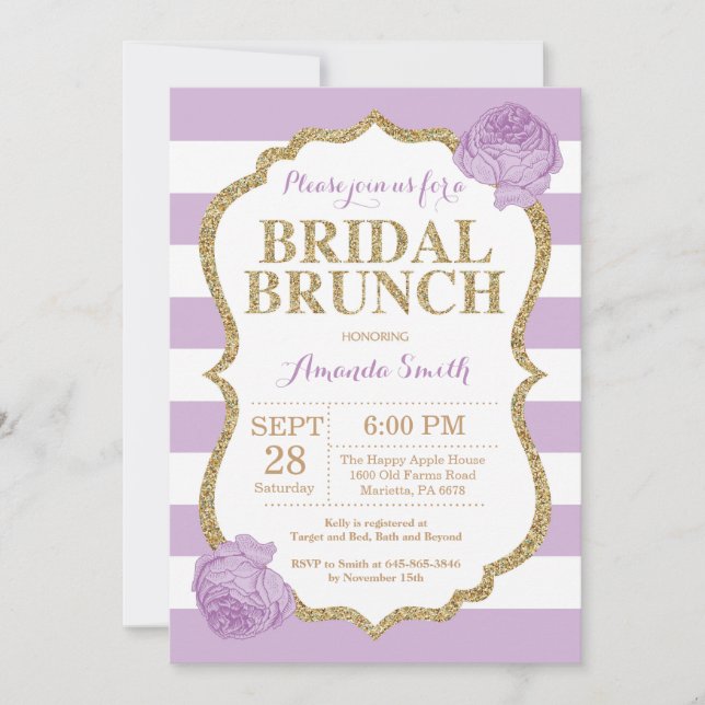 Purple and Gold Bridal Brunch Invitation Glitter (Front)
