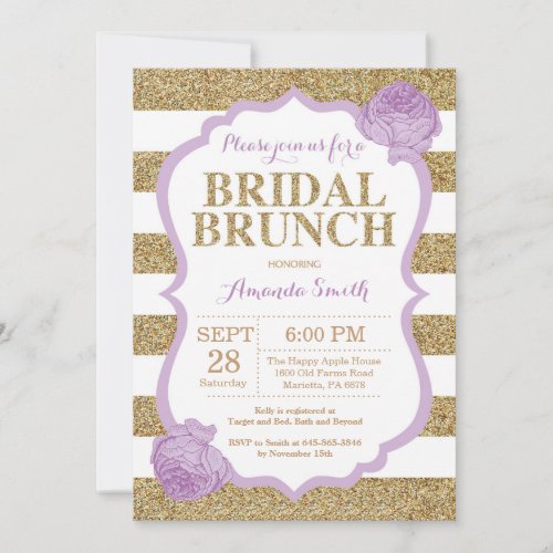 Purple and Gold Bridal Brunch Invitation Glitter