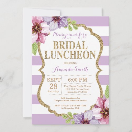 Purple and Gold Bridal Luncheon Invitation Floral