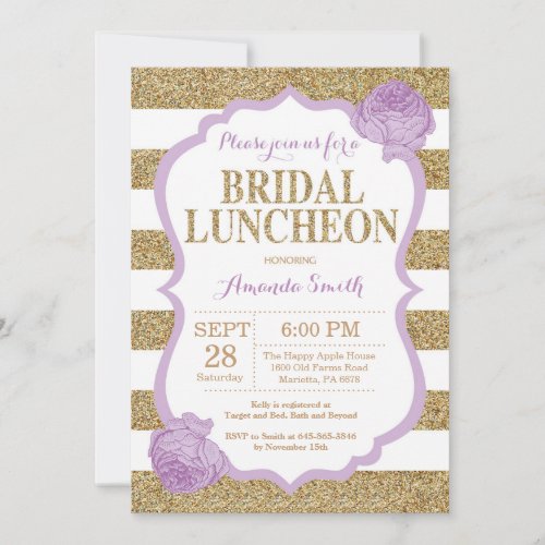 Purple and Gold Bridal Luncheon Invitation Glitter