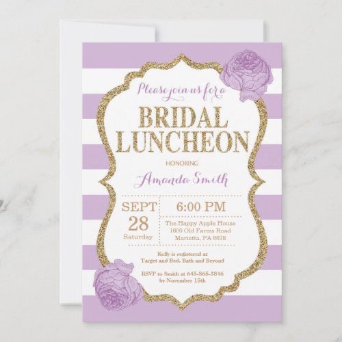 Purple and Gold Bridal Luncheon Invitation Glitter