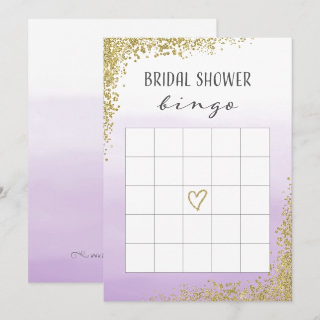 Purple and Gold Bridal Shower Bingo Card (Front/Back)