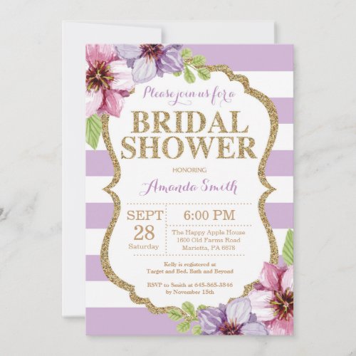 Purple and Gold Bridal Shower Invitation Floral