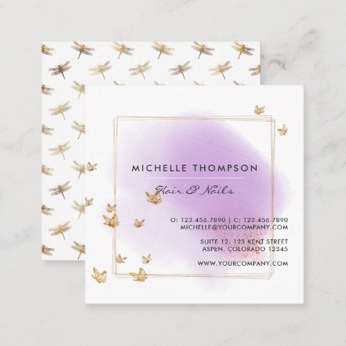 Purple and Gold Brushstrokes Doodle Square Busines Square Business Card