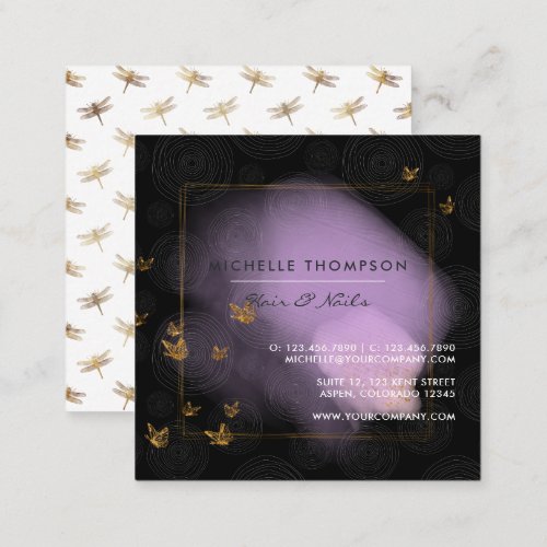 Purple and Gold Brushstrokes Doodle Square Busines Square Business Card