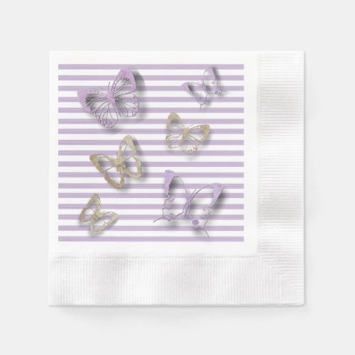 Purple and Gold Butterflies Cocktail Napkins