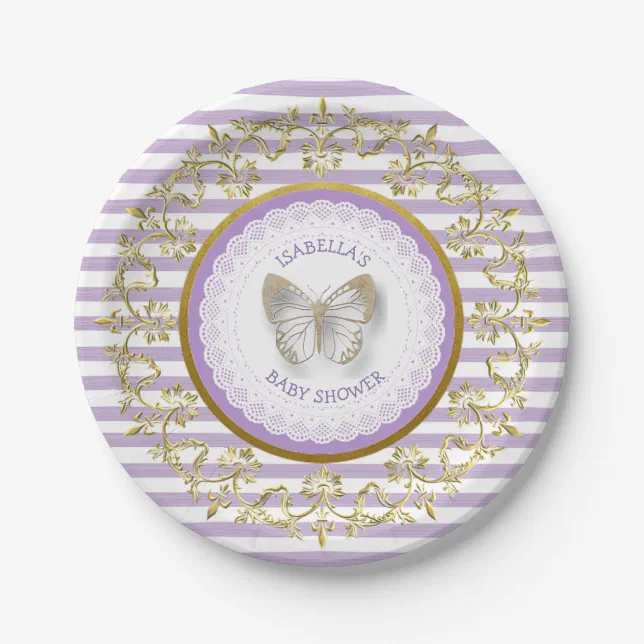 Purple and Gold Butterfly Baby Shower Plates Zazzle