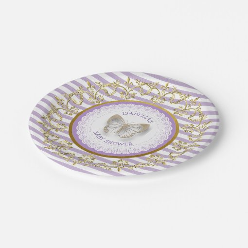 Purple and Gold Butterfly Baby Shower Plates Zazzle