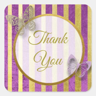 Purple and Gold Butterfly Thank You Stickers
