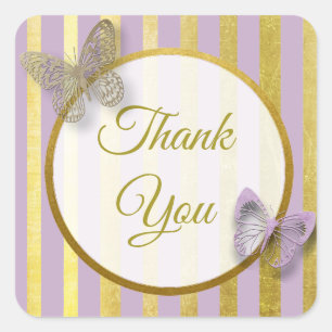 Purple and Gold Butterfly Thank You Stickers