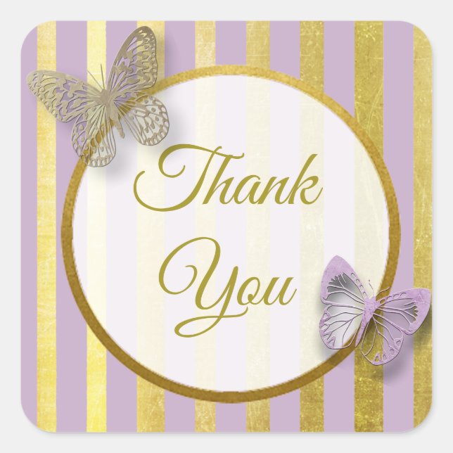 Purple and Gold Butterfly Thank You Stickers (Front)