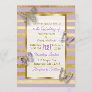 Purple and Gold Butterfly Wedding Invitations