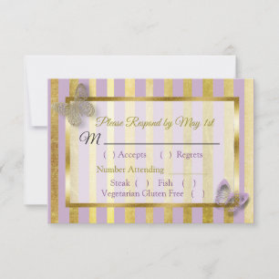 Purple and Gold  Butterfly Wedding RSVP card
