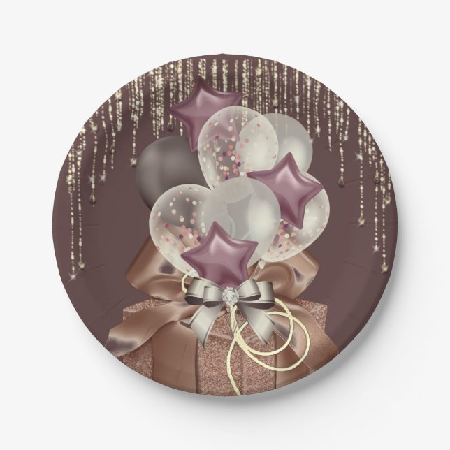 Purple and Gold Celebration  Paper Plates (Front)
