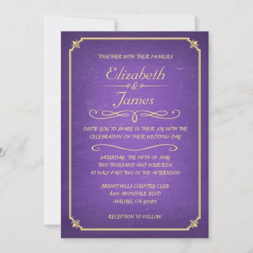Purple and Gold Chalkboard Wedding Invitations
