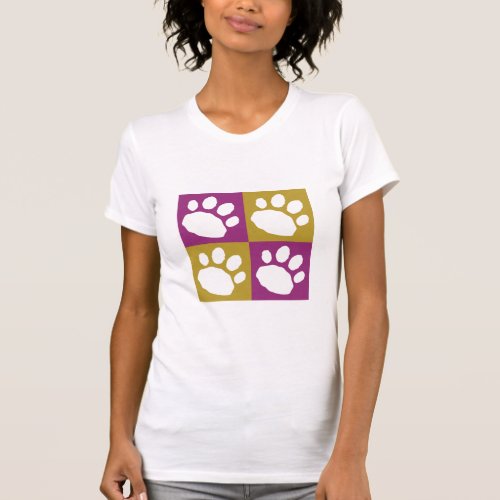 Purple and Gold Checkerboard Pet Paws T_Shirt