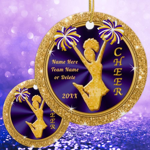 Purple and Gold Cheer Team Christmas Gifts Ceramic Ornament